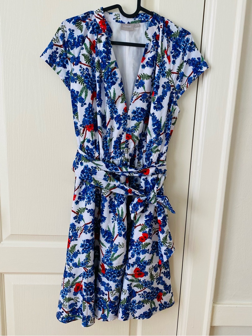 NWOT eShakti Floral Print V-neck Fit-and-flare Ruffle Tiered Midi Dress Size 10
